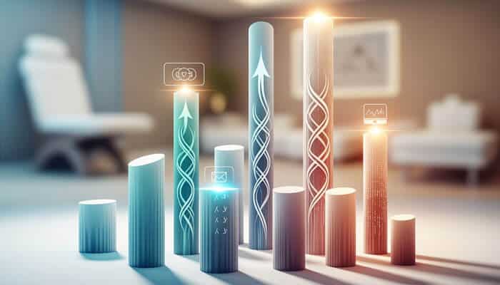 Visual representation of aesthetic practice marketing growth with rising bar charts, futuristic graphics, and glowing arrows symbolizing patient engagement