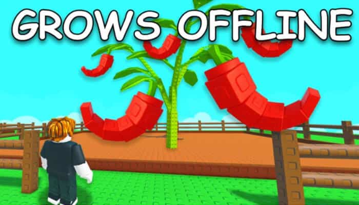 Roblox Grow a Garden gameplay showing a large pepper plant that grows offline, representing one of the top Money-Making Crops in the game.