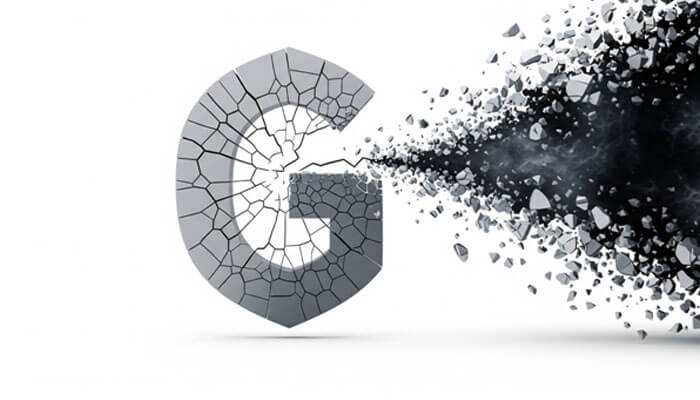 An image depicting a shattered G logo breaking apart, symbolizing the destructive impact that unresolved customer service errors can have on a business’s reputation.