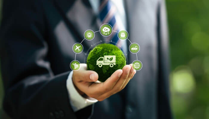 Promoting Sustainability in Supply Chains - Startupeditor | Startup Editor Petrochemical 3PL logistics icons surrounded by a green environment, highlighting sustainability and eco-friendly supply chain management.