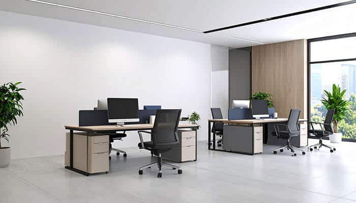 A bright, modern office featuring adjustable chairs, spacious desks, and natural lighting โ a perfect example of ergonomic workspaces for startups focused on comfort and efficiency.
