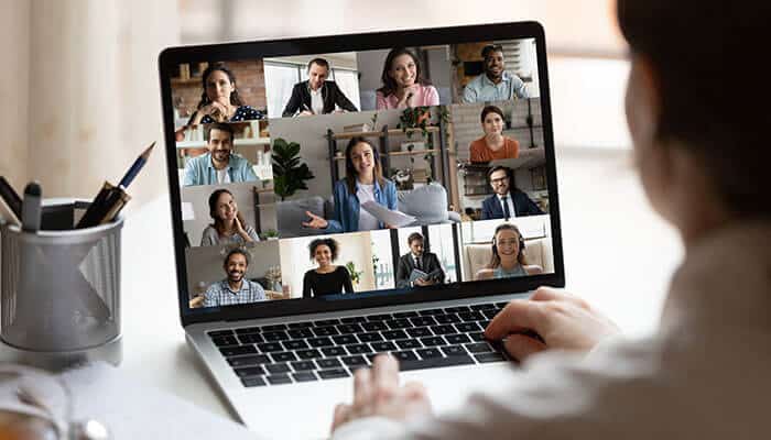 People on a video conference call demonstrating how technology improves communication and enhances daily human interaction