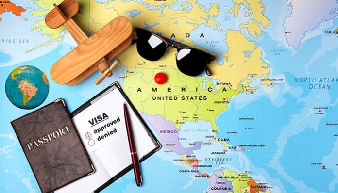 Global mobility visa concept with passport, approval checklist, and world map showing travel and business expansion opportunities