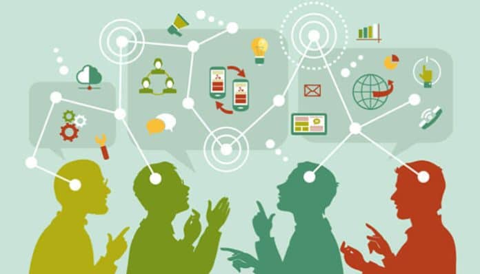 Illustration of people communicating through digital tools, showing how technology improves communication and strengthens daily human interaction