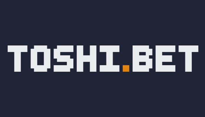 Toshi.bet logo displayed in pixel-style typography on a dark background.