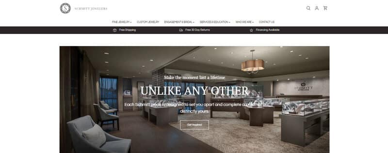 Interior view of Schmitt Jewelers in Scottsdale, featuring elegant showcases and custom designs that highlight jewelry investment and resale in Scottsdale’s premier boutiques.