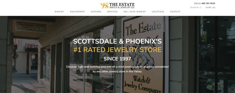 The Estate Watch & Jewelry Co. storefront in Scottsdale, showcasing its legacy as a top destination for jewelry investment and resale in Scottsdale’s luxury market.