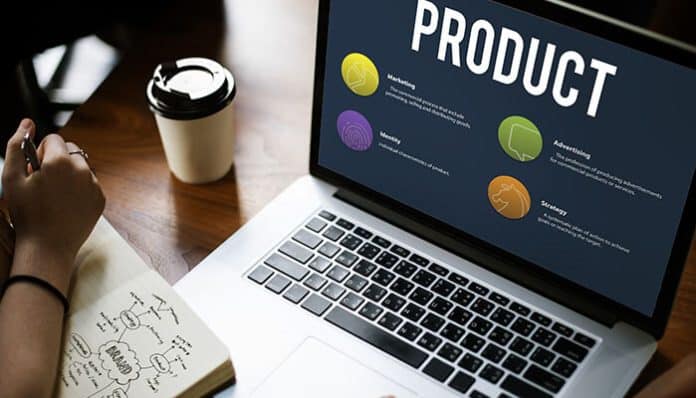 A laptop displaying a Professional Product Launch Strategy with notes and planning visuals, representing marketing, advertising, and strategy execution.