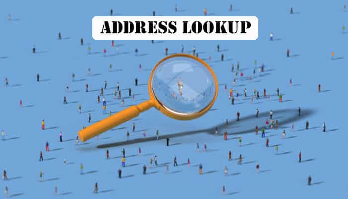 Magnifying glass over a crowd of people, illustrating the Fast People Search tool for address lookup.