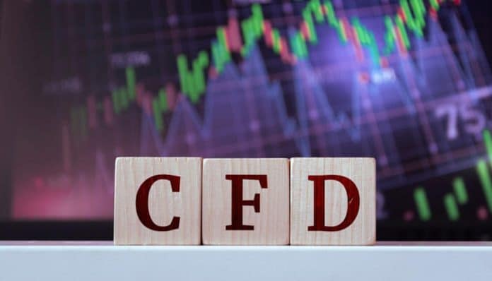 Common CFD trading mistakes illustrated by CFD blocks with a volatile price chart in the background
