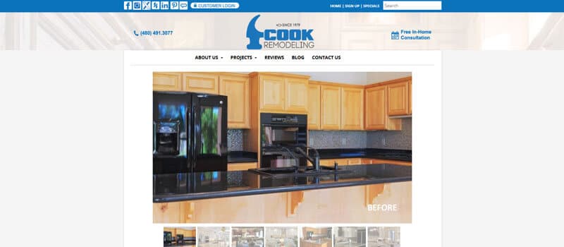 Kitchen remodel by Cook Remodeling, showcasing a before-and-after transformation for Arizona home and office remodeling with durable, heat-resistant finishes