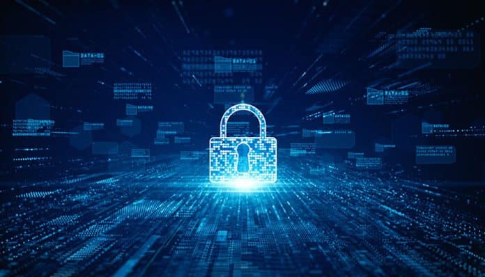 Data Lake Security concept with digital lock and data streams