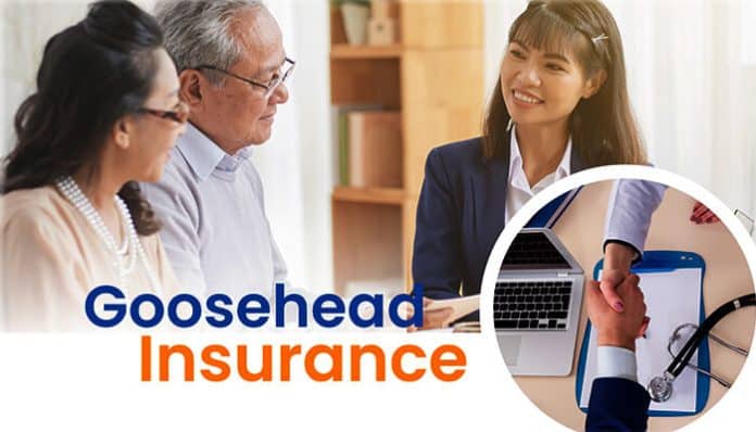 Goosehead Insurance agent discussing plans with a senior couple for tailored health and life coverage
