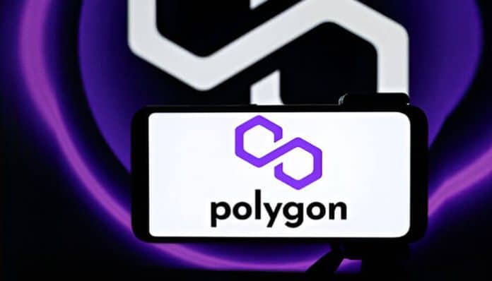 Polygon logo displayed on a phone, symbolizing the power of staying updated with Polygon announcements for strategic investments.