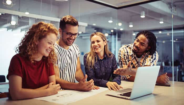 Employee intranet helps teams collaborate and improve workplace productivity in a modern office