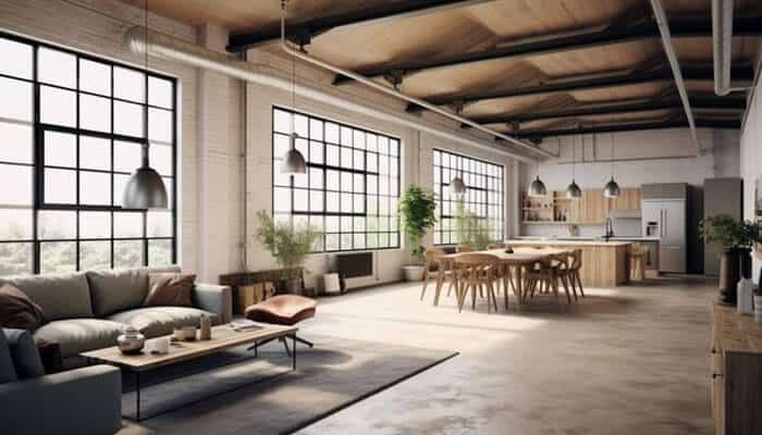 A bright, airy commercial kitchen and dining area with large windows, illustrating how daylighting for commercial success enhances the atmosphere and functionality of open spaces