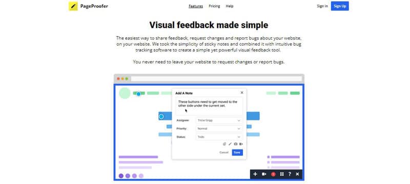 PageProofer visual feedback tool for sharing feedback and requesting changes on websites with a simple and intuitive interface