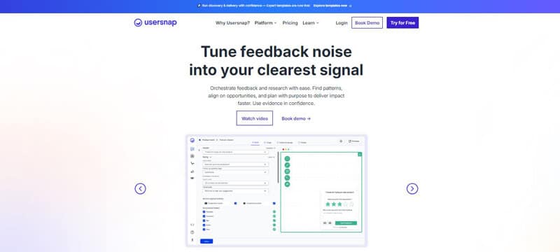 Usersnap platform for collecting client feedback on websites with intuitive feedback tools for improving user experience