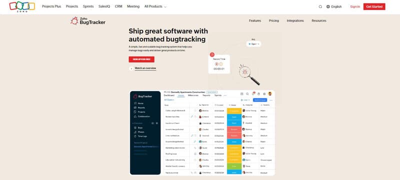 Zoho BugTracker for automating bug tracking and integrating client-side feedback into the software development cycle