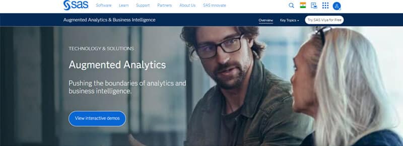 SAS Business Intelligence solution highlighting augmented analytics and business intelligence tools for driving valuable insights and business intelligence.