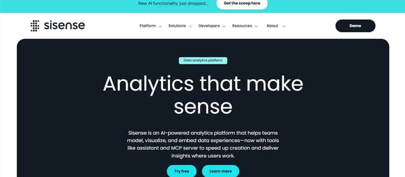 Sisense business intelligence interface displaying the application of business intelligence tools to visualize and analyze data with AI-driven insights.