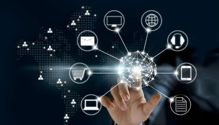 Shellpoint Mortgage - Startup Editer | Startup Editor An individual interacting with a digital network representing various communication channels, symbolizing Shellpoint Mortgage’s multichannel communication approach to serve clients across multiple platforms.