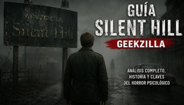Fog-covered Silent Hill town entrance featured in Geekzilla guide poster showing a lone character standing in a desolate horror environment, representing psychological horror analysis, story background, and survival themes in the Silent Hill universe, optimized with focus keyword Generate Robots.txt Files Spellmistake for SEO indexing and content structuring reference.