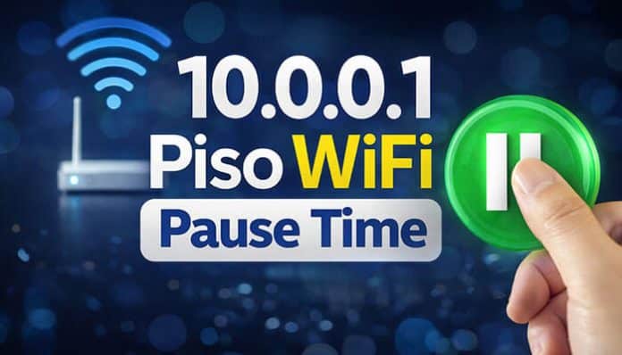 10.0.0.1 Pause Time feature for Piso Wi-Fi network with a pause button to manage internet session time