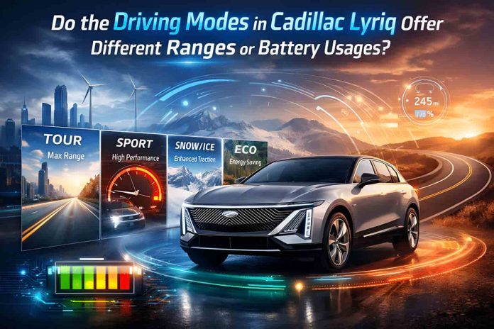 do the driving modes in cadillac lyriq offer different ranges or battery usages?