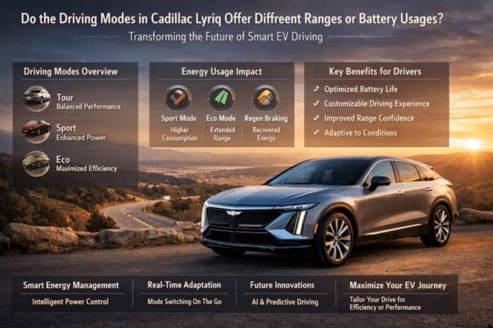do the driving modes in cadillac lyriq offer different ranges or battery usages?