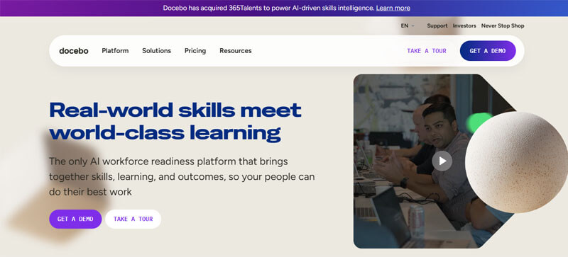 Docebo - Startupeditor | Startup Editor Docebo cloud-based LMS platform with AI-driven learning features designed for large organizations to manage training and development.