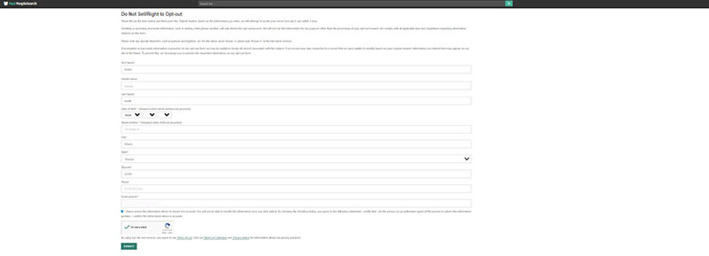 Search for your record - Startup editor | Startup Editor How to remove information from Fast People Search: Opt-out form with personal details required to complete the removal process.