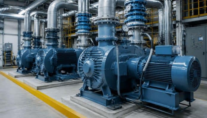 The Blowers industrial air handling system installed in a modern manufacturing facility, showcasing high-capacity centrifugal blower units and motor-driven assemblies designed for efficient airflow control, pressure regulation, and energy-optimized industrial ventilation systems.