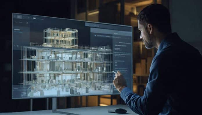 AI Lifecycle Architects designing intelligent customer journey systems using advanced data modeling and digital interface dashboards on large screen.
