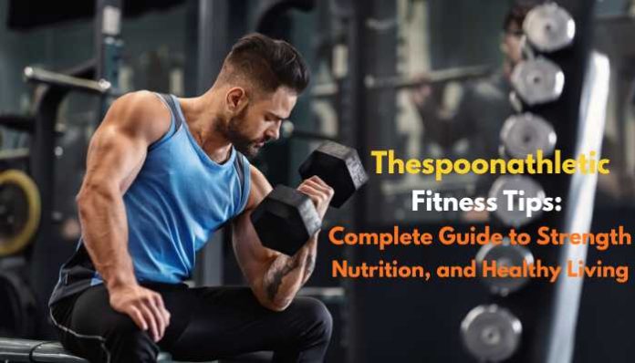 Thespoonathletic Fitness Tips for strength training, nutrition, and healthy living with a man lifting dumbbells in the gym.