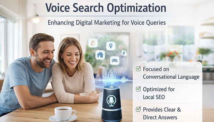 Voice Search Optimization - Startupeditor | Startup Editor Recent Innovative Marketing Examples feature Voice Search Optimization, demonstrated by a couple interacting with a smart speaker, highlighting the importance of conversational language and local SEO