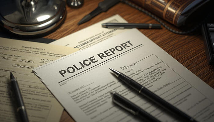 Why Having a Police Report Helps - Startupeditor | Startup Editor A police report document alongside pens and legal papers, symbolizing the contrast when you file a claim without a police report.