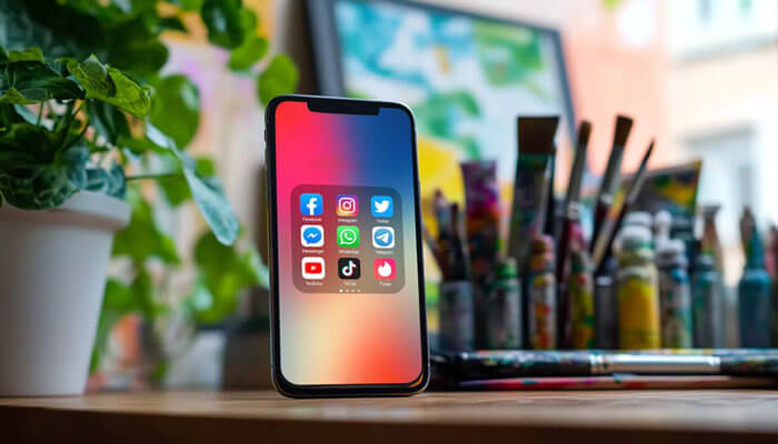 Best Platforms for Different Types of Artists - Startupeditor | Startup Editor How Do Artists Use Social Media? A smartphone displaying popular social media apps used by artists to share their creative work and connect with their community