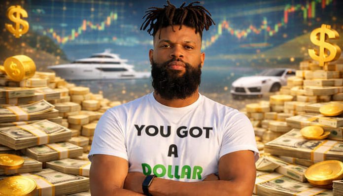 Damon Darling net worth displayed with luxury lifestyle, including money, a yacht, and sports car