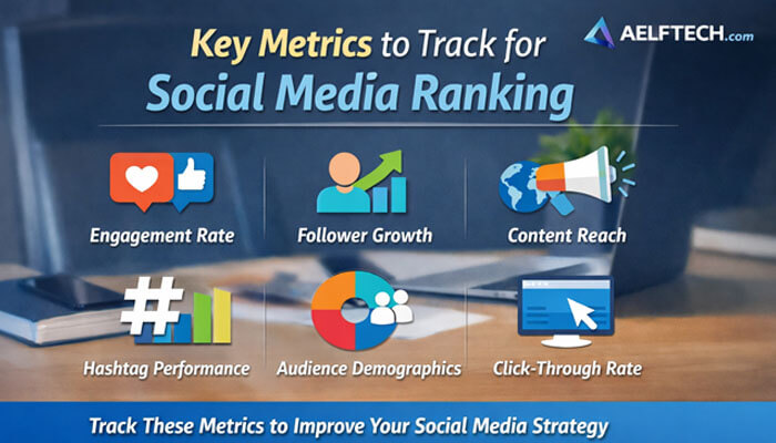 Key Metrics to Track for Social Media Ranking Aelftech com - Startupeditor | Startup Editor Social Media Ranking Aelftech com key metrics to track engagement rate follower growth content reach hashtag performance audience demographics click through rate