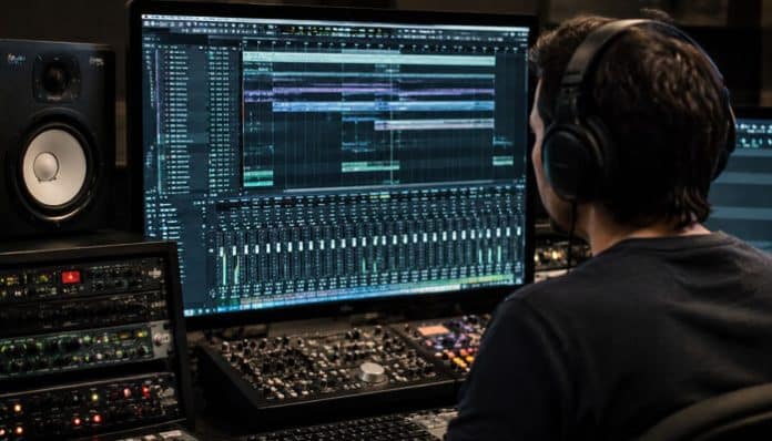 Mixing Habits in a professional audio production studio, showing an audio engineer using a digital audio workstation to balance frequency ranges, apply EQ, manage dynamic contrast, optimize sound layering, refine stereo imaging, and create depth for high-quality music mixing and sound design projects.