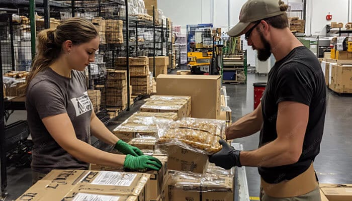 Why packaging and fulfillment belong together - Startup Editor | Startup Editor Custom Packaging and Fulfillment Services in a busy warehouse environment where trained workers efficiently pack and label outbound orders, ensuring accurate inventory management, secure packaging, and streamlined e-commerce order fulfillment for fast and reliable delivery operations.