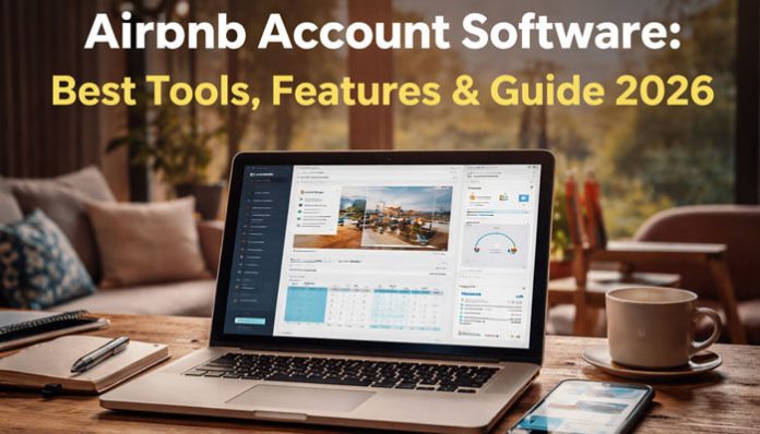 Airbnb account software dashboard displayed on laptop showing calendar, bookings, and property management tools