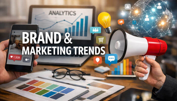 Brand and Marketing Trends - Startup Editor | Startup Editor What Are Social Media Trends? Visual representation of brand and marketing trends in 2026, highlighting analytics, digital engagement, social interactions, and content strategies for business growth.