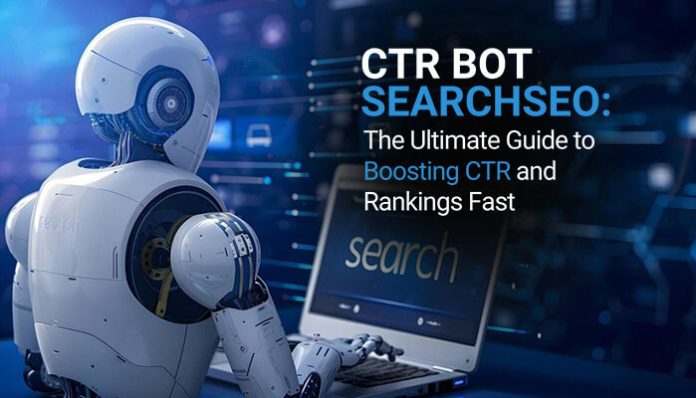 CTR Bot SearchSEO: The Ultimate Guide to Boosting CTR and Rankings Fast. This image showcases a robot interacting with a laptop, symbolizing the advanced technology of CTR Bot SearchSEO tools. These tools automate the process of boosting click-through rate (CTR) and improving search engine rankings by simulating organic clicks and engagement signals, a key component of modern SEO strategies.
