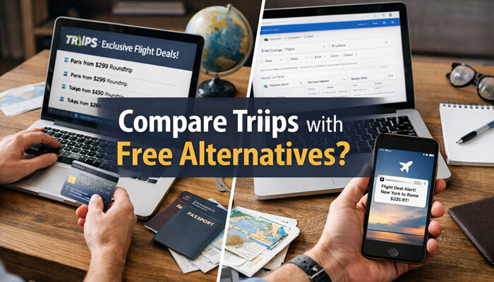 Compare Triips with free alternatives - Startup editor | Startup Editor Triips.com Review 2026 Comparing Triips' exclusive flight alerts with free alternatives, highlighting the convenience of paid services for discounted fares.