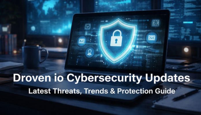 Droven io Cybersecurity Updates dashboard showing digital threat protection, secure network monitoring, and modern cybersecurity awareness