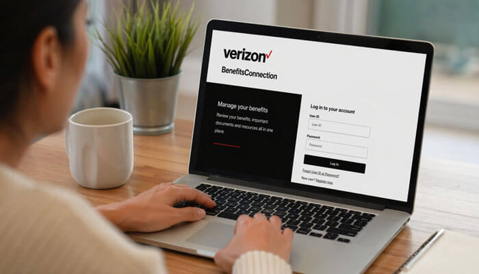 How to Access Verizon Benefits Connection Login - Startupeditor | Startup Editor User accessing Verizon Benefits Connection Login on a laptop to manage employee benefits online