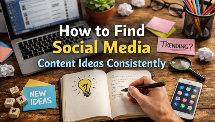 How to Find Social Media Content Ideas Consistently - Startupeditor | Startup Editor Notebook, laptop, and phone showing content planning ideas for how to post on social media consistently