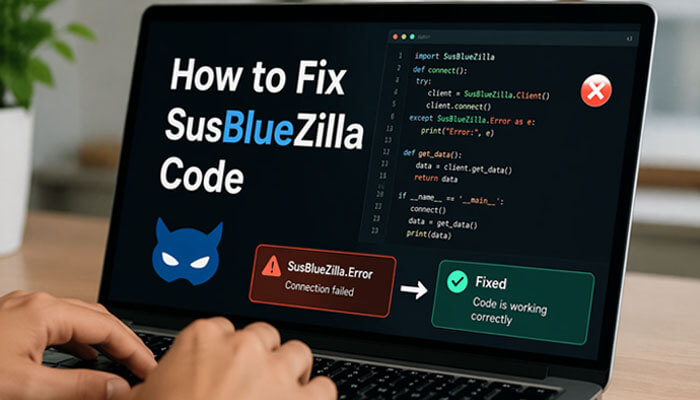 How to Fix SusBlueZilla Code - Startup Editor | Startup Editor How to Fix SusBlueZilla Code: This image provides a detailed look at troubleshooting SusBlueZilla errors with Python code. It showcases the process of resolving the 'SusBlueZilla.Error' connection failure and fixing the issue, turning it into working code.